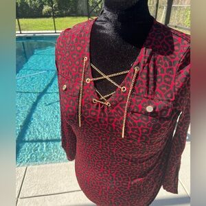 Michael Kors Red and Black Leopard Print  dress with Gold Accents